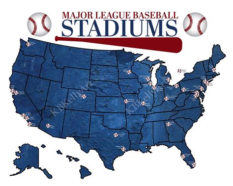 Major League Baseball Stadium Map MLB Push Pin Map Ballpark Stadium ...