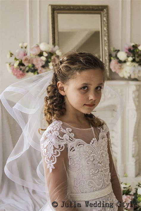 First Communion Veil Crinoline Edged First Holy Communion Veil Etsy