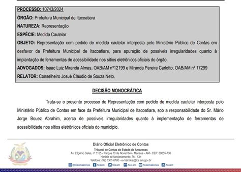 Tce Am Investiga O Prefeito M Rio Abrahim Por Irregularidades No Portal