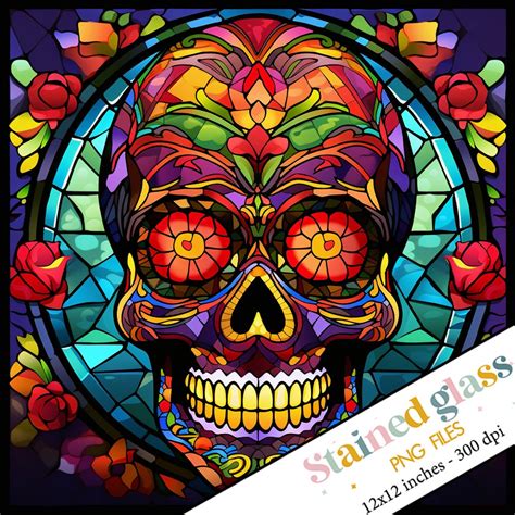 Sugar Skull Stained Glass Sublimation Stained Glass Pattern Instant Download Stained Glass