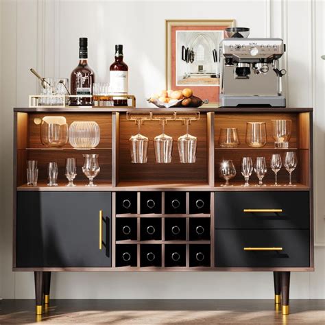 Led Light Bar Cabinet With Storage Ideal For Buffets And Sideboards