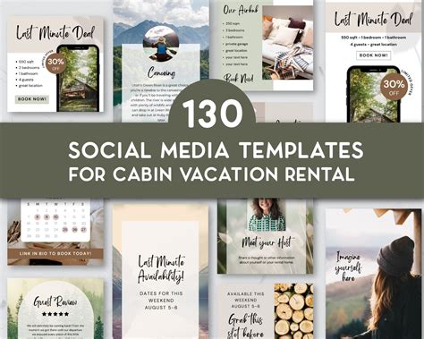 Vacation Rental Social Media Posts, Instagram Template Bundle Cabin