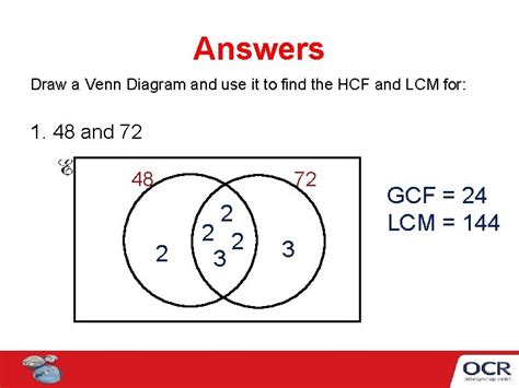 Venn Diagrams To Find The Hcf And Lcm