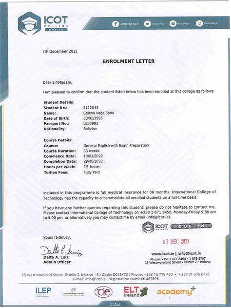 Enrolment Letter Pdf