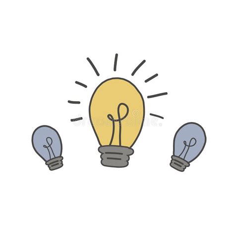 Three Light Bulbs Vector Drawing In The Style Of Doodle Stock