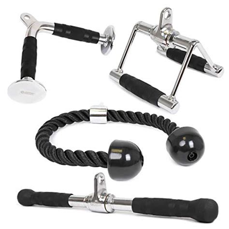 POWER GUIDANCE Combo Tricep Press Down Cable Attachment (V Handle+Tricep Rope+Rotating Bar+V ...