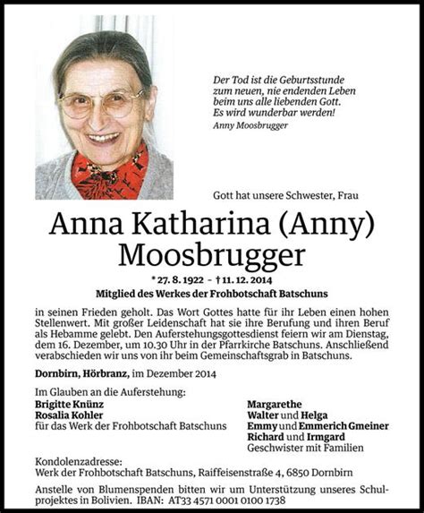 Todesanzeigen Von Anna Katharina Moosbrugger Todesanzeigen