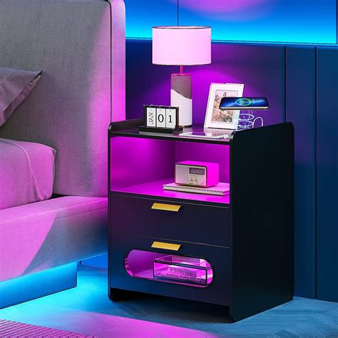 Hnebc Rgb Nightstand With Wireless Charging Station Usb Modern Smart