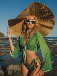 Shein Swim Summer Beach Ombre Bikini Set Criss Cross Halter Micro Triangle Bra Thong Bottom