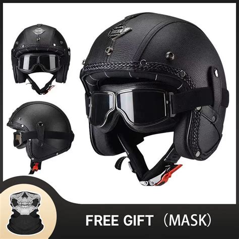 DOT Onayl Vintage Deri Motosiklet Kask Retro A K Y Z K Y C Casque Ta Png