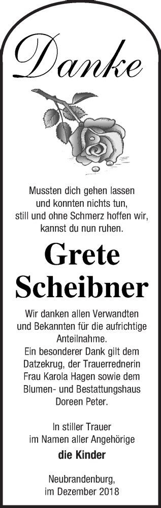 Traueranzeigen Von Grete Scheibner Trauer Nordkurier