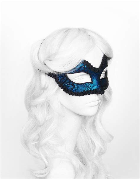 Metallic Blue And Black Lace Masquerade Mask Blue Venetian Mask