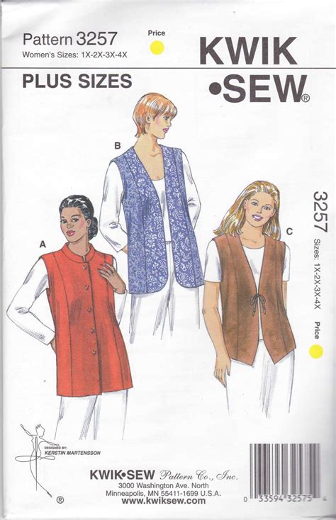 Kwik Sew Sewing Pattern Women S Plus Sizes X X Lined Vests