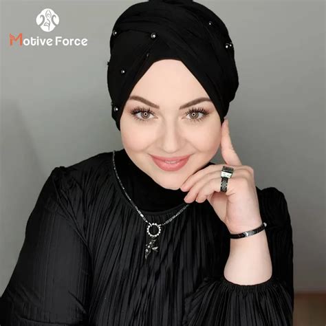 Muslim Fashion Pearl Black Modal Hijab Undercap Abaya Hijabs For Woman