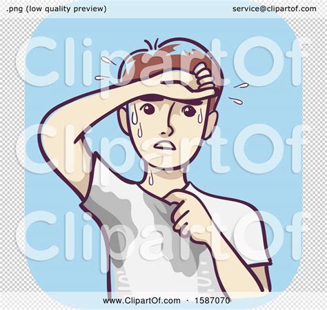 Clipart Of A Man Wiping Forehead With Wet Underarms And Chest