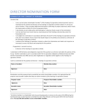 Fillable Online Director Nomination Form Fax Email Print Pdffiller