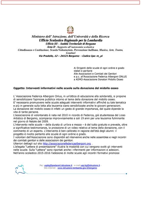 Associazione Federica Albergoni Lettera Presentazione Per Scuole