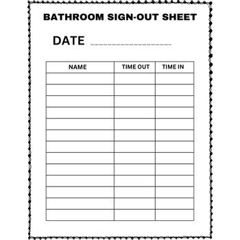 Bathroom Sign Out Sheet Classroom Management By Natash Edu TPT