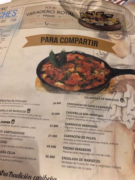 Menu At Varadero Restaurant Barranquilla