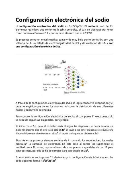 Configuración Electrónica del Sodio Química para estudiantes uDocz