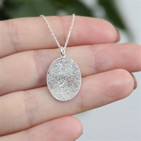 Fingerprint Necklace Sterling Silver Necklace Memorial Etsy