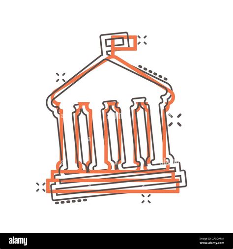 Bank Building Icon In Comic Style Government Architecture Vector