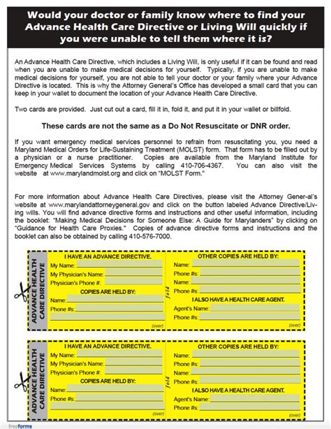 Free Maryland Advance Directive Form Medical Poa Living Will Pdf