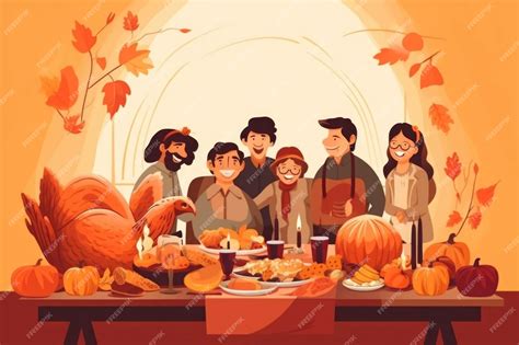 Premium AI Image | cartoon illustration of family celebrate in Thanksgiving