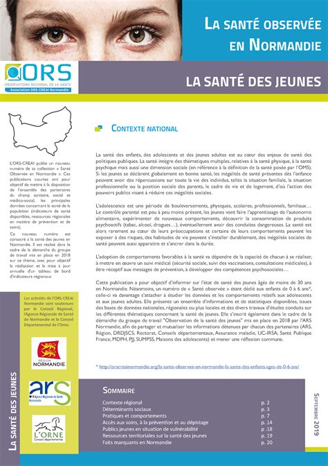 La santé observée en Normandie La santé des jeunes Association ORS