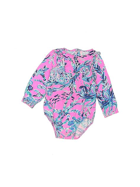 Lilly Pulitzer 100 Cotton Floral Pink Long Sleeve Onesie Size 18 24 Mo