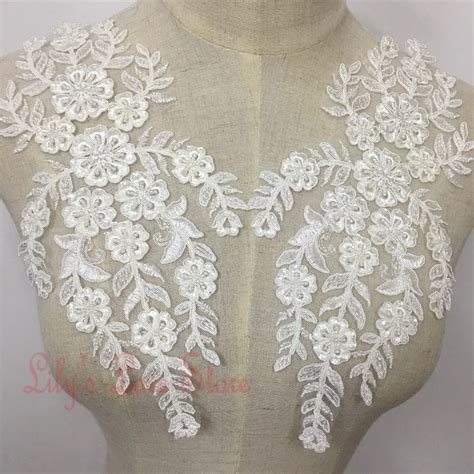 30 5 14cm Big Size Beaded Lace Appliques Ivory Embroidered Lace Patches