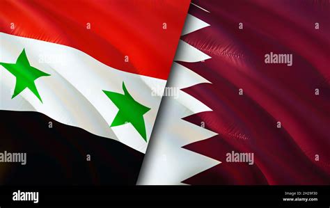 Syria and Qatar flags. 3D Waving flag design. Qatar Syria flag, picture ...