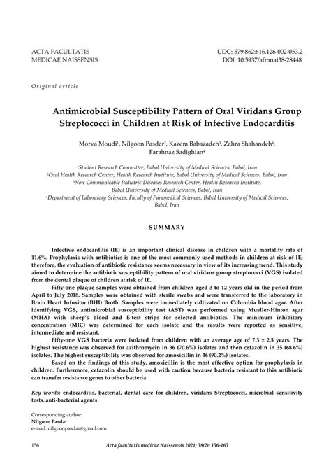 Pdf Antimicrobial Susceptibility Pattern Of Oral Viridans Group