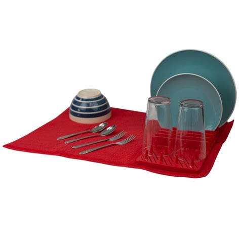 Dish Drying Mat With Rack Red - Maison Handal