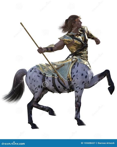 3d Illustration Of White Breed Centaur With Spear And Armor Stock