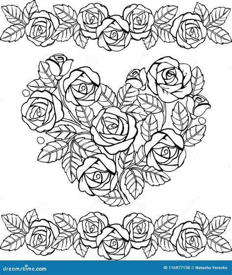 Hand Drawn Floral Heart Monochrome Heart Of Roses For The Anti Stress