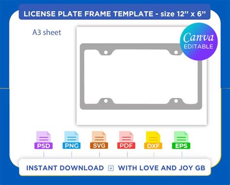 Car License Plate Frame Template Svg Png Dxf Eps Label Wrapper Canva Cricut Silhouette