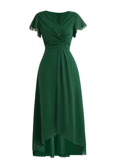 Rotita Twist Blackish Green High Low V Neck Dress Rotita Usd