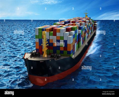 Cargo Ship Loaded With Multi Colored Containers D Illustration Stock