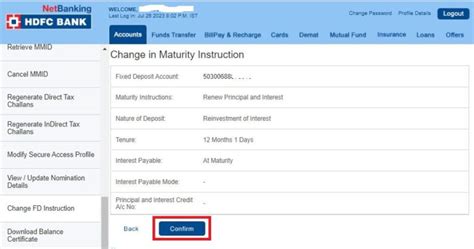 Change HDFC FD Instructions Online