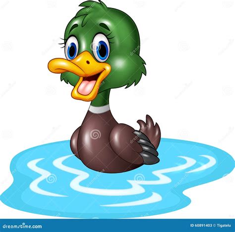 Le Canard De Bande Dessin E Flotte Sur L Eau Illustration De Vecteur