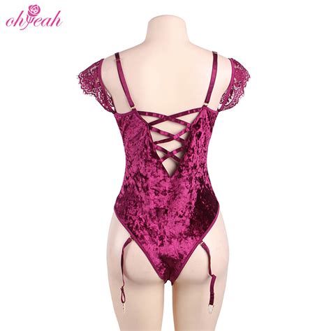 Plus Size Strappy Velvet Sexy Plunge Women Bodysuit Lingerie China Velvet Sexy Bodysuit