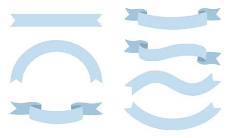 Vector Set Of Blue Flat Ribbons Of Different Shapes Isolated On A White