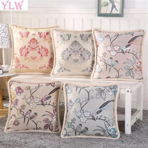 Ylw 2017 New Chinese Embroidered Flowers And Birds Cushion Cover Silk