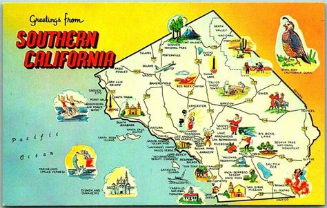 S Greetings From Southern California Postcard Map Dexter Linen