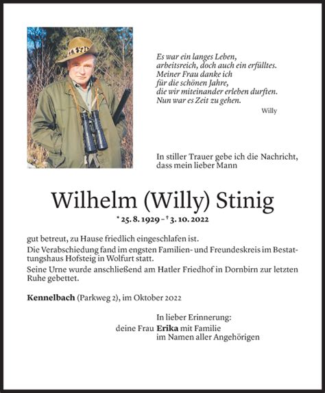 Todesanzeigen Von Wilhelm Stinig Todesanzeigen Vorarlberger Nachrichten