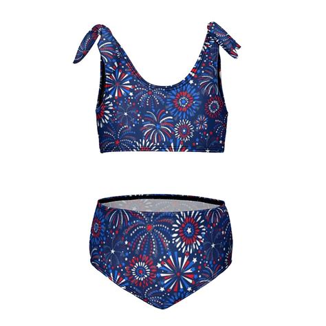 Red White Blue Fireworks Girl S Piece Bikini Set Beach Sport Swimsuit Swimwear Y Cm