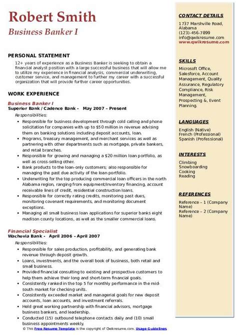 Business Banker Resume Samples Qwikresume