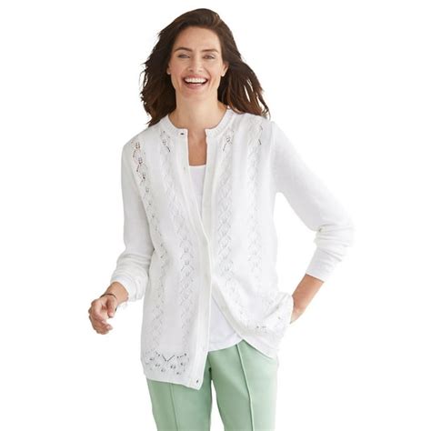 Woman Within Woman Within Women S Plus Size Long Sleeve Pointelle Cardigan Sweater 3x White