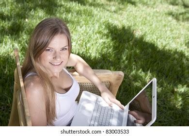Beautiful Blonde Girl Studying Outdoor Laptop Stock Photo Shutterstock